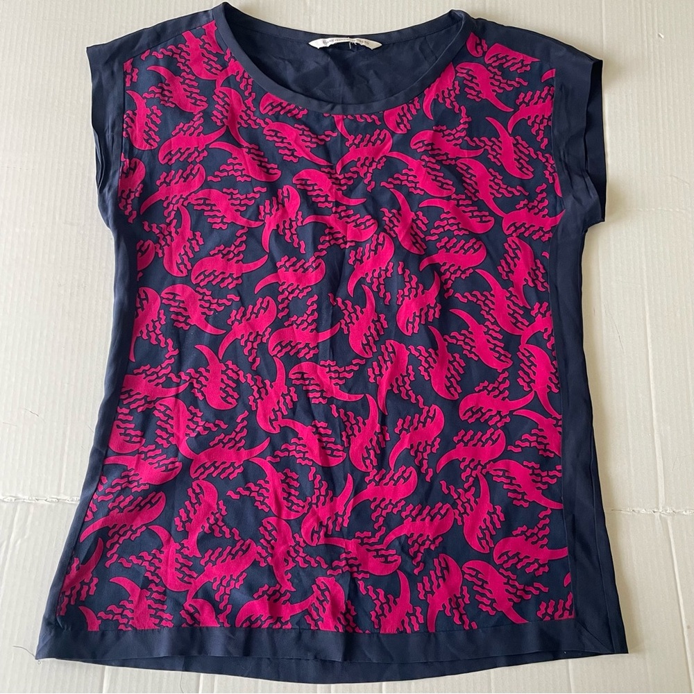 Diane Von Furstenberg  Cordelia Silk Print Navy and Pink Blouse
